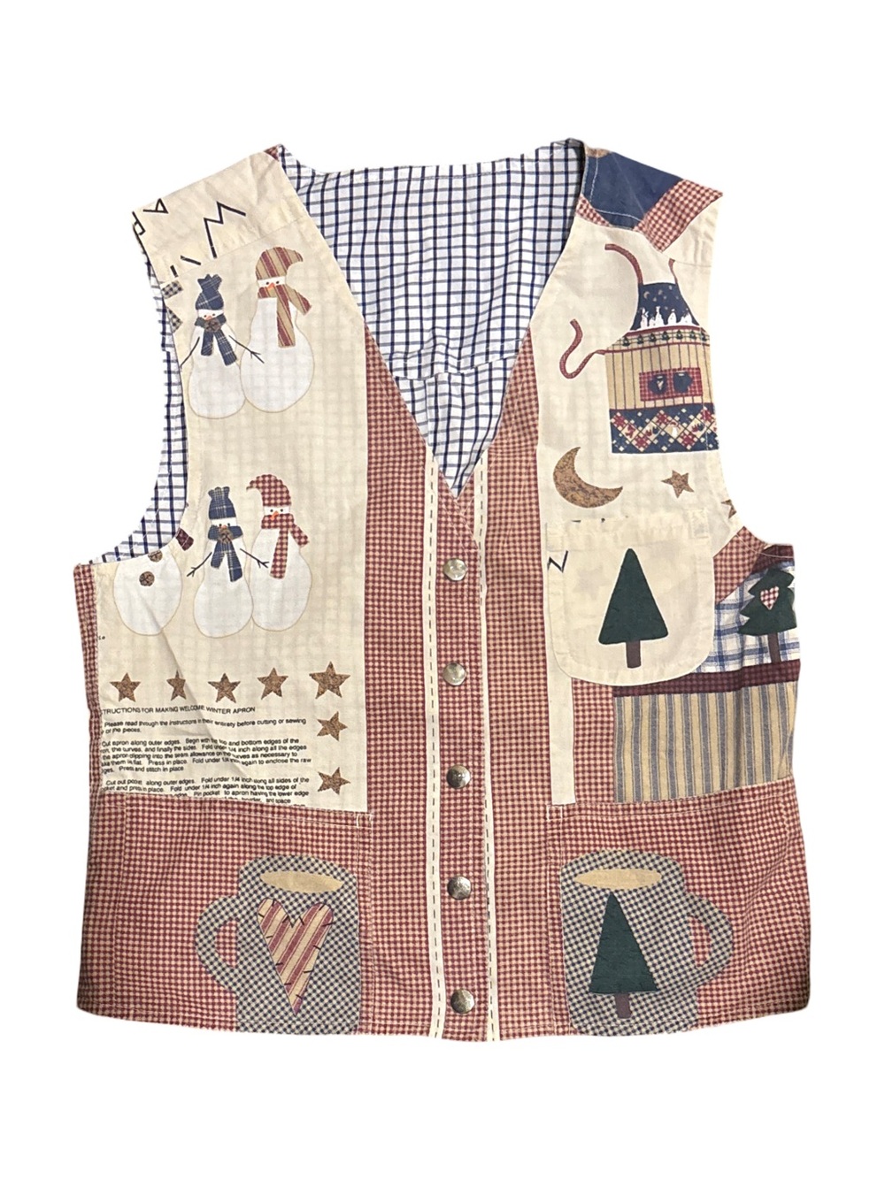 Handmade Holiday Patchwork Vest - Red & Cream - size M